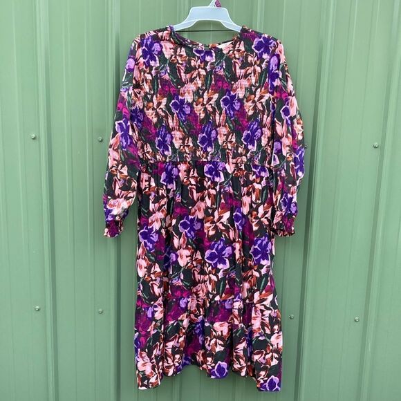 Women's Plus Size Tiered Peasant Floral Lightweight Comfy Midi Dress Size 2X - Picture 7 of 9